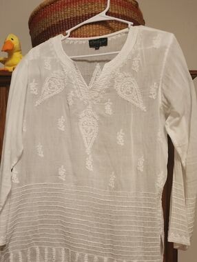 Boho White Embroidered Tunic Top by